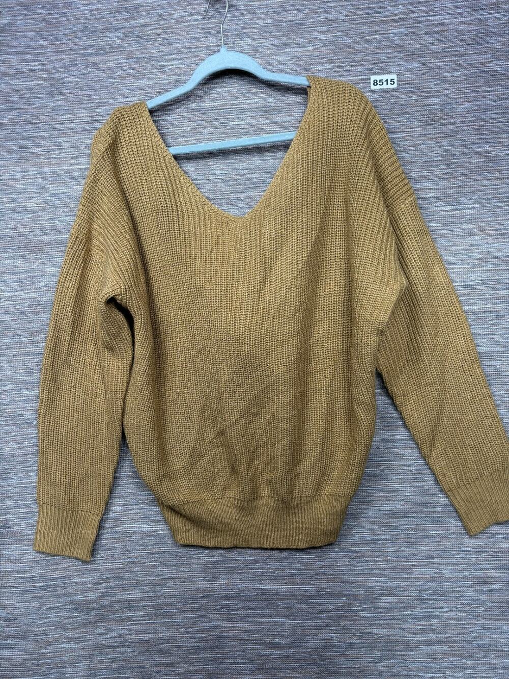 Hayden Los Angeles Back Twist Knit Sweater Womens Size L Tan Long-sleeve V-Neck